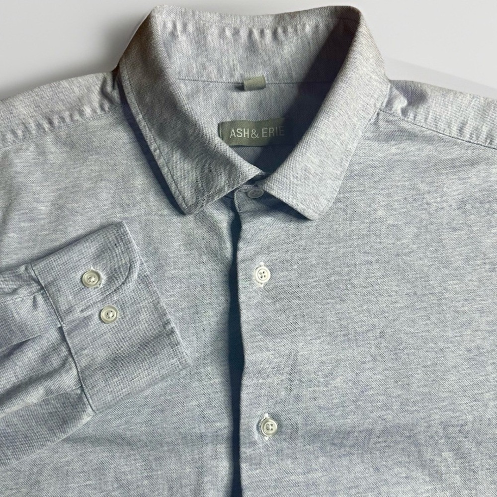 Ash & Erie Shirt Mens XL Slim Fit Blue Solid Button Down Long Sleeve Cotton